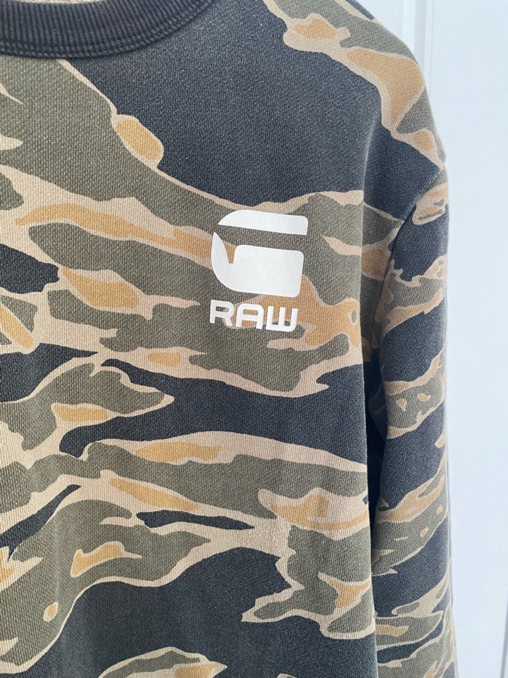 G-Star RAW Camo Crewneck Sweatshirt Men’s Large Streetwear Black Olive Pullover - Picture 3 of 8